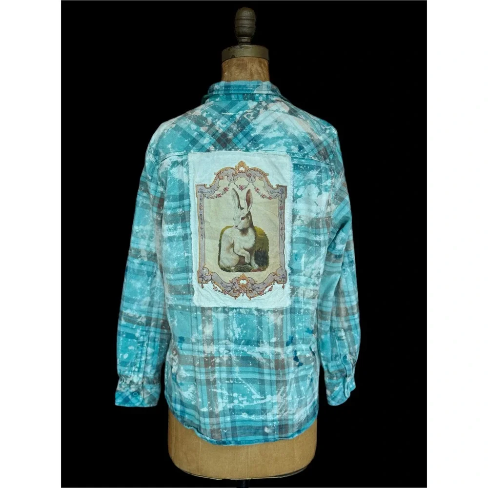 Upcycled Reworked Flannel Shirt| Rabbit Vintage Patchwork| Cottage‎ Core|  S - Picture 6 of 6